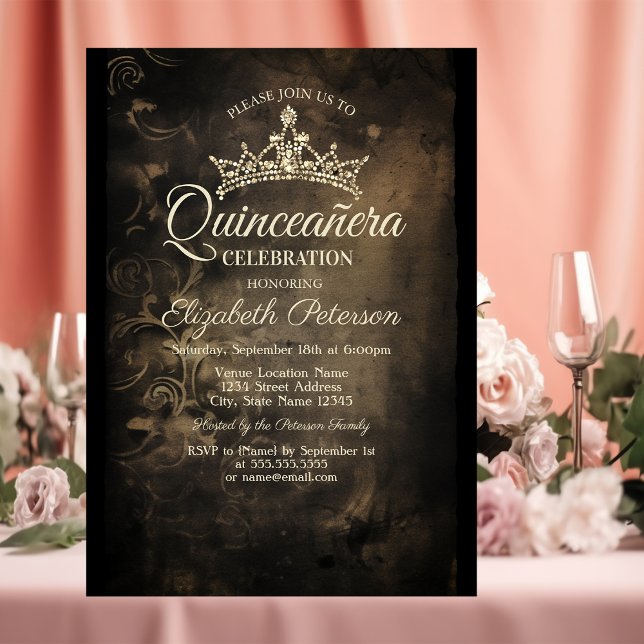 Convites Damask Dark Gothic Quinceañera (Criador carregado)