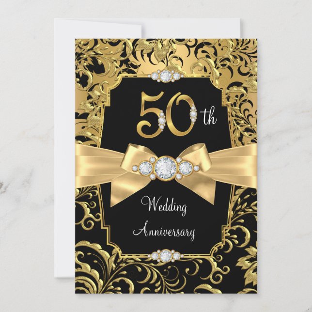 Convites Damask Dourado Arco Black Diamond 50º Aniversário (Frente)