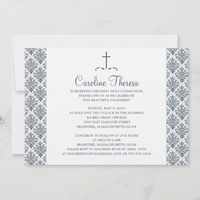 Convites Damask First Communtion (Frente)