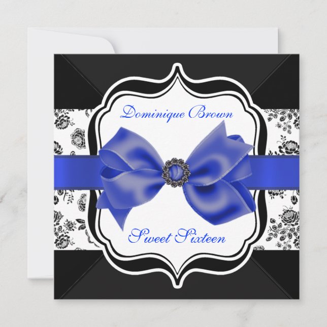 Convites Damask Floral Convide com Arco Azul (Frente)