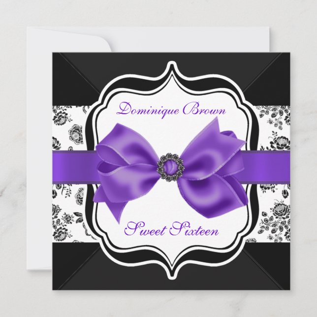 Convites Damask Floral Convide com Arco Roxo (Frente)