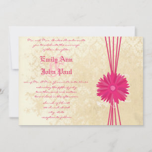 Convites Damask Fuchsia Gerber Daisy Weding Invitation