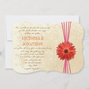 Convites Damask Fuchsia Gerber Daisy Weding Invitation