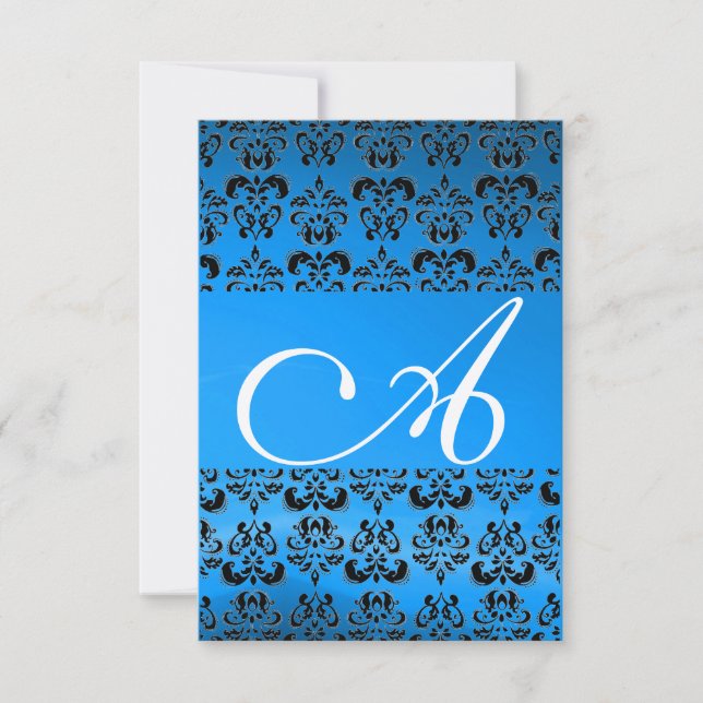 Convites DAMASK GEM MONOGRAM azul rsvp gold (Frente)