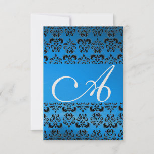 Convites DAMASK GEM MONOGRAM azul rsvp gold