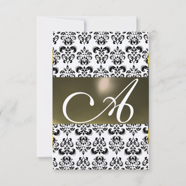 Convites DAMASK GEM MONOGRAM cinzas rvp gold (Frente)