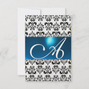 Convites DAMASK GEM MONOGRAM gelo azul rsvp