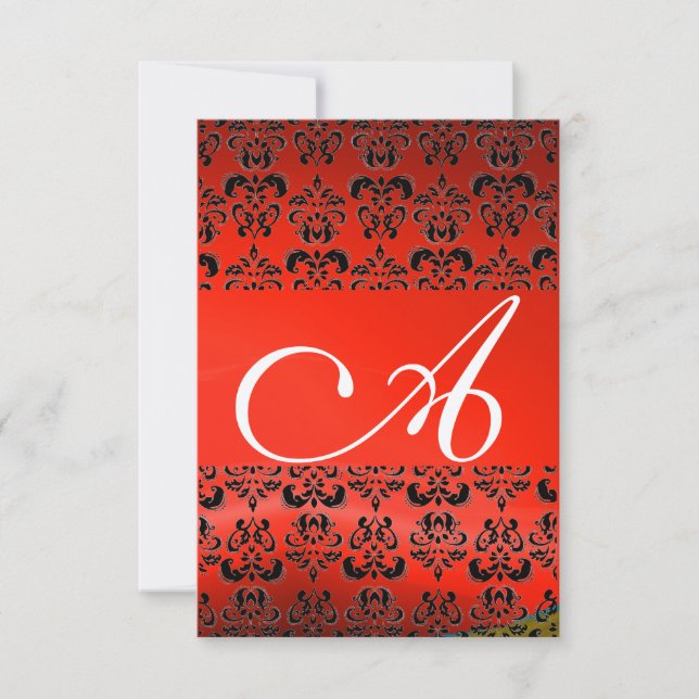 Convites DAMASK GEM MONOGRAM red rsvp gold (Frente)