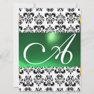 Convites DAMASK GEM MONOGRAM verde branco
