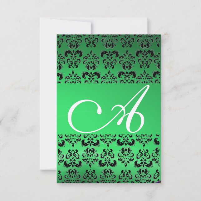 Convites DAMASK GEM MONOGRAM verde rsvp gold (Frente)