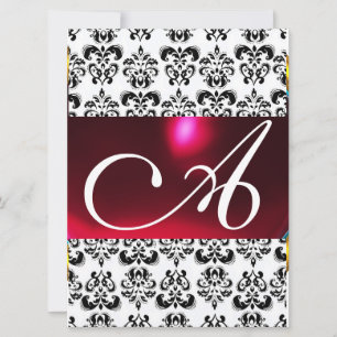 Convites DAMASK GEM MONOGRAM vermelho borgonha branco