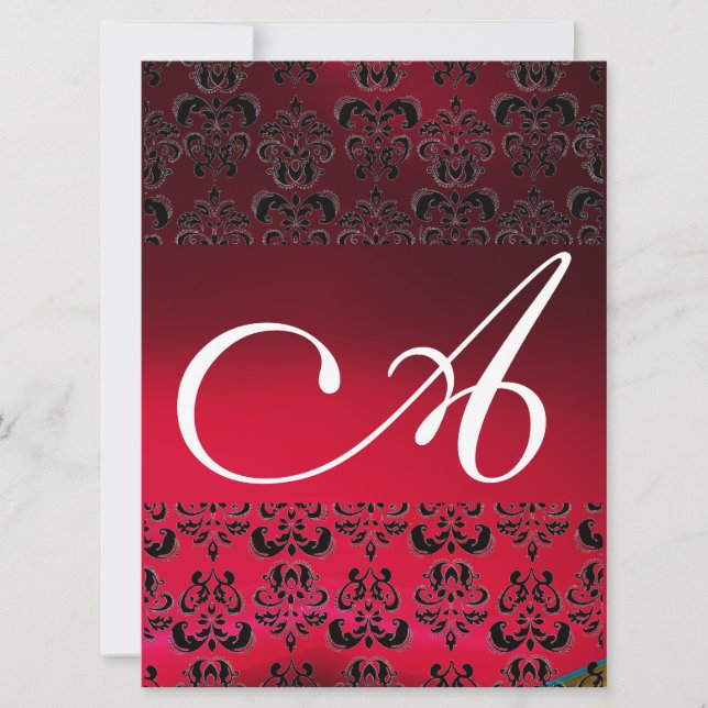 Convites DAMASK GEM MONOGRAM vermelho burgundy branco (Frente)