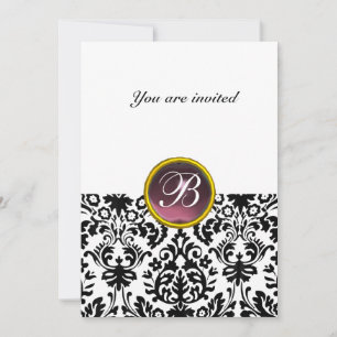Convites DAMASK GEM STONE MONOGRAM ametista branco roxo