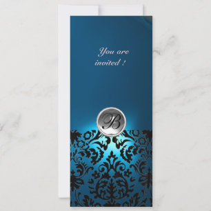 Convites DAMASK GEM STONE MONOGRAM branco azul, teal
