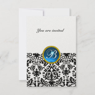 Convites DAMASK GEM STONE MONOGRAM sapphire blue ice rsvp