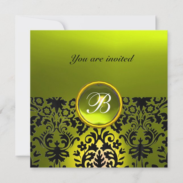 Convites DAMASK GEM STONE MONOGRAM topaz amarelo (Frente)