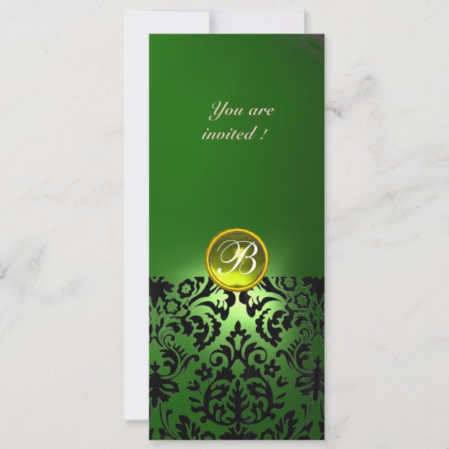 Convites DAMASK GEM STONE MONOGRAM verde amarelo (Frente)
