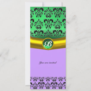Convites DAMASK GEM STONE MONOGRAM verde,violeta,rosa