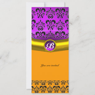 Convites DAMASK GEM STONE MONOGRAM violeta roxa, amarelo