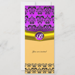 Convites DAMASK GEM STONE MONOGRAM violeta roxa, amarelo