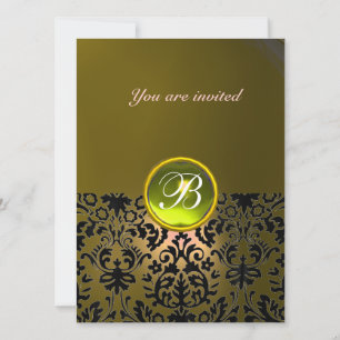 Convites DAMASK GEM STONE MONOGRAMA amarelo