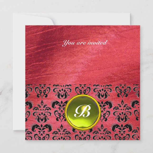 Convites DAMASK GEM STONE MONOGRAMA seda roxa (Frente)