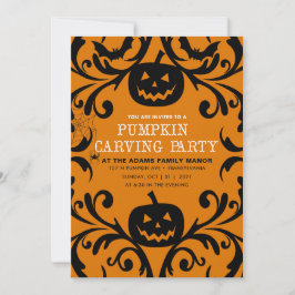 Convites Damask Glam Halloween Pumpkin Carving