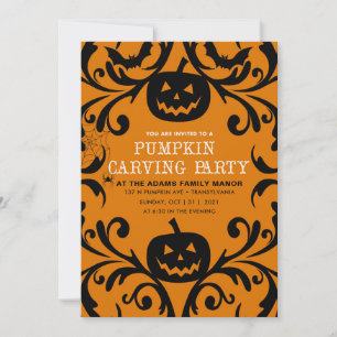 Convites Damask Glam Halloween Pumpkin Carving