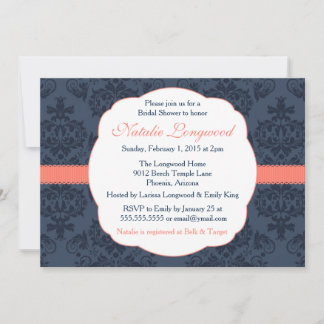 Convites Damask Invest Bridal, Chá de fraldas, marinho de c
