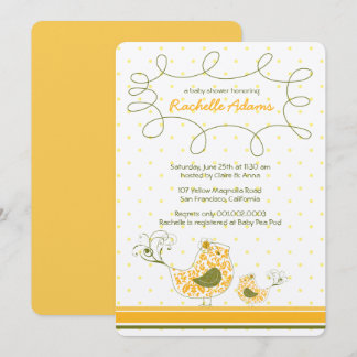 Convites Damask Mãe E Baby Bird Chá de fraldas Amarelo