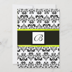 Convites DAMASK MONOGRAM,preto e branco,amarelo