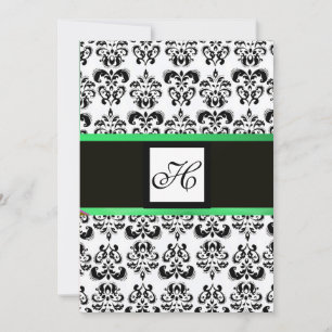 Convites DAMASK MONOGRAM, preto e branco, esmeraldo verde