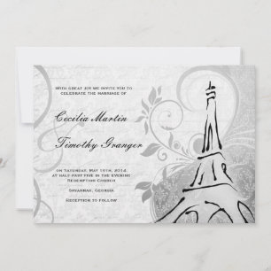 Convites Damask Parisienne - Casamento branco e preto
