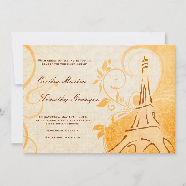Convites Damask Parisienne - Casamento de Especiarias Marma (Frente)