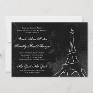 Convites Damask Parisienne - Casamento Negra à Meia-Noite