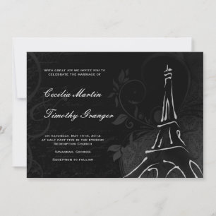 Convites Damask Parisienne - Casamento Negra à Meia-Noite