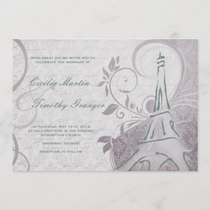 Convites Damask Parisienne - Sutil Casamento de Teal & Purp