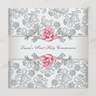 Convites Damask Pink Rose Girls First Communes