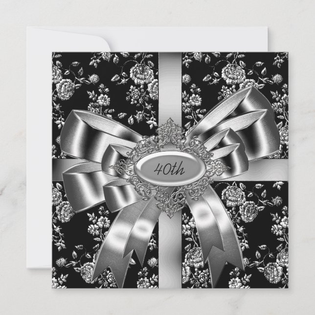 Convites Damask Preto Branco Jóia Prata Arco 40º (Frente)
