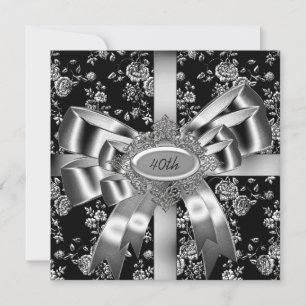 Convites Damask Preto Branco Jóia Prata Arco 40º