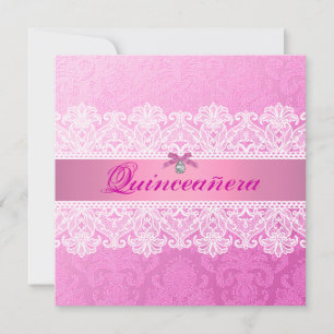 Convites Damask Rosa Quinceanera Aniversário Convidado
