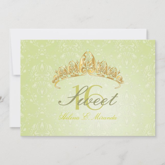 Convites Damask Sweet 16/ tiara/peridoto verde (Frente)