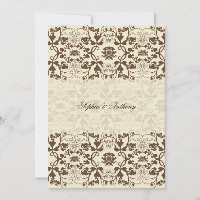 Convites Damask Swirls Lace Café Elegante Invite (Frente)