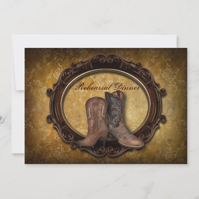 Convites damask Western Cowboy Janto de ensaio (Verso)