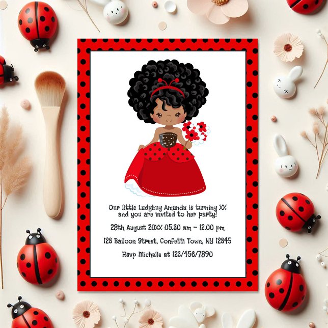 Convites Damybug Black Princess Fairy Tale Festa de anivers (Ladybug Black Princess Fairy Tale Birthday Party Invitation)