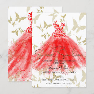 Convites Dança da Borboleta Vestido Vermelho Dourado Festa 