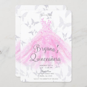 Convites Dança de borboleta cor-de-prata rosa Quinceañera