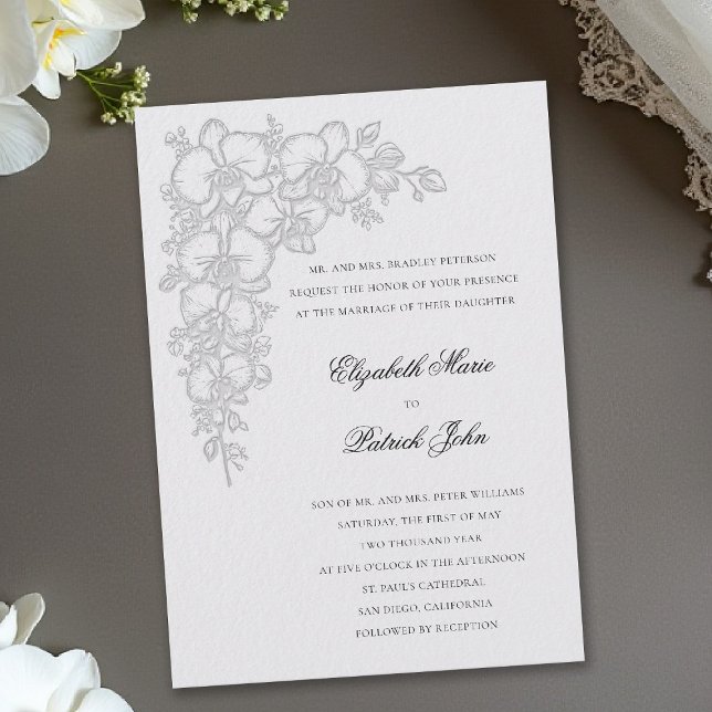 Convites Dança de Orquídea Formal Tradicional Casamento Mar (orchid wedding invitation ivory formal dance modern classic traditional black tie parents hosting)