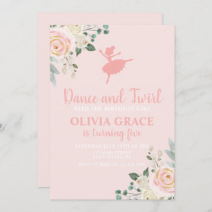 Convites Dança e Balé cor-de-rosa giro
