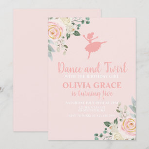 Convites Dança e Rodopio Floral rosa Ballet Aniversário